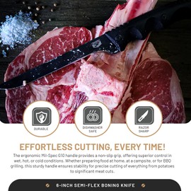 DFACKTO 6-Inch Semi-Flex Boning Knife with Sheath – Full Tang High Carbon Stainless Steel Blade with G10 Handle – For Butchering, Filleting, and Skinning – Outdoor, Kitchen, and Fishing Knife – Black