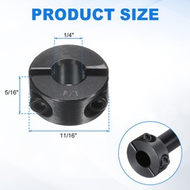 sourcing map 4Pcs Double Split Shaft Collar, 1/4" Bore One Piece Clamping Collar 11/16" OD 5/16" Thickness Black Oxide Lock Collar Clamp with Set Screws (1045 Steel)