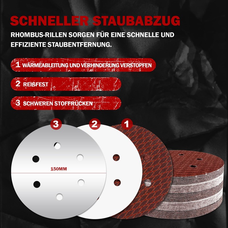 Pack of 50 Sandpaper 150 mm Velcro, 180 Grit 6
