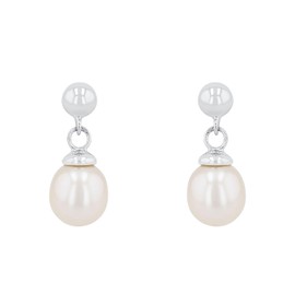 Amor 9962945 Women's Earrings 925 Sterling Silver with Freshwater Cultured Pearl 1.5 cm White Comes in Jewellery Gift Box, Silver, None