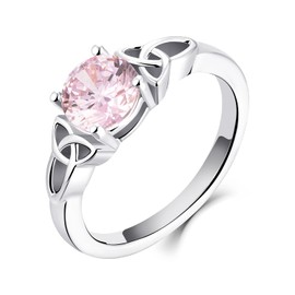 YL Celtic Ring, 925 Sterling Silver 12 Birthstone, Cubic Zirconia Solitaire Ring, Engagement/Wedding Ring for Brides and Women, Silver, Cubic Zirconia,