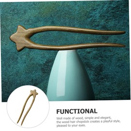 Outanaya U Shaped Wood Hair Stick for Buns with Star Accents Elegant Chinese Style Hair Jewelry Pin for Womens Updo Hairstyles for Parties and Daily Wear
