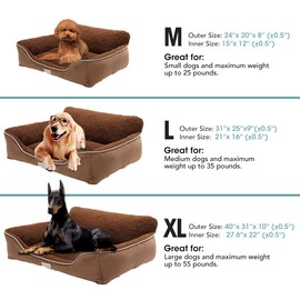Euchirus Pet Dog Bed - Soft Plush Orthopedic Washable Dog Sofa with Waterproof Bottom, Brown Medium