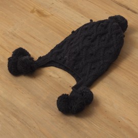 NOVICA Artisan Handmade 100% Alpaca Hat Diamond Pattern Knit in Black from Peru Wool Accessories Hats ' Diamond Elegance in Black'