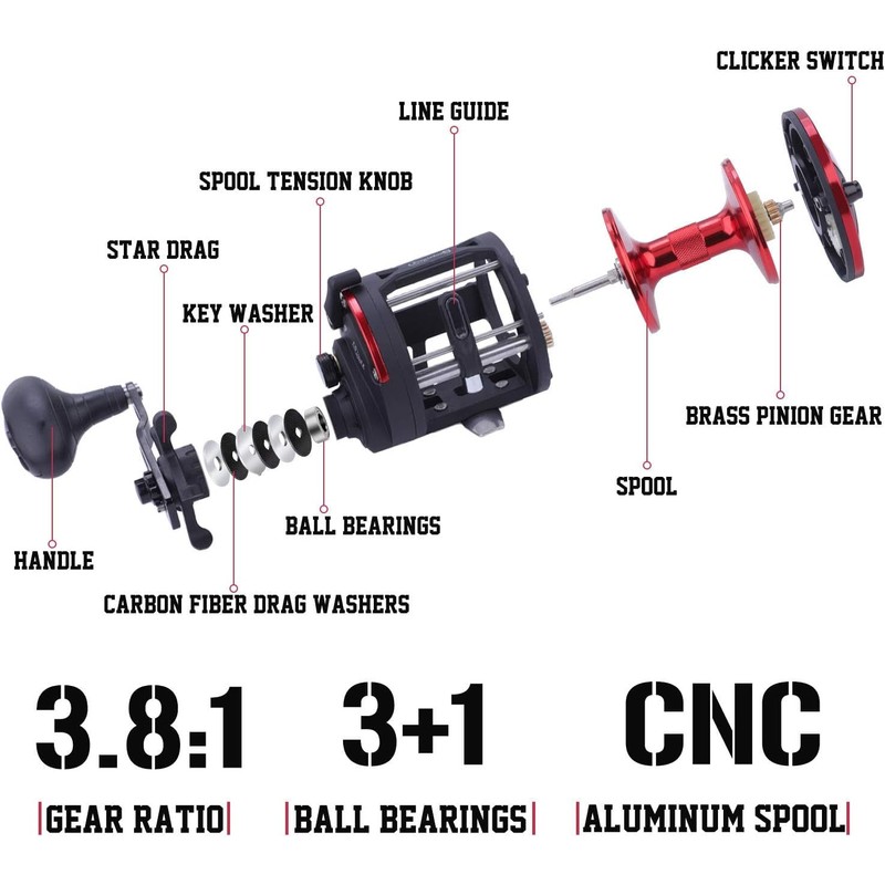 Sougayilang Trolling Reel Level Wind Conventional Reel Graphite Body Fishing
