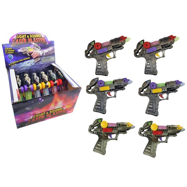Shiny Metallic Light up and Sound Blaster (7") Galaxy Alien Ranger Hand Gun with Batteries. (6 Pack in a Display Box) …