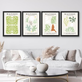 Set of 4 Matisse-Inspired Wall Art Prints on Matte Paper - Sage Green Botanical & Abstract Woman Designs, A3 & A4 Sizes - Bedroom/Living Room Wallart (A4 Print Only)