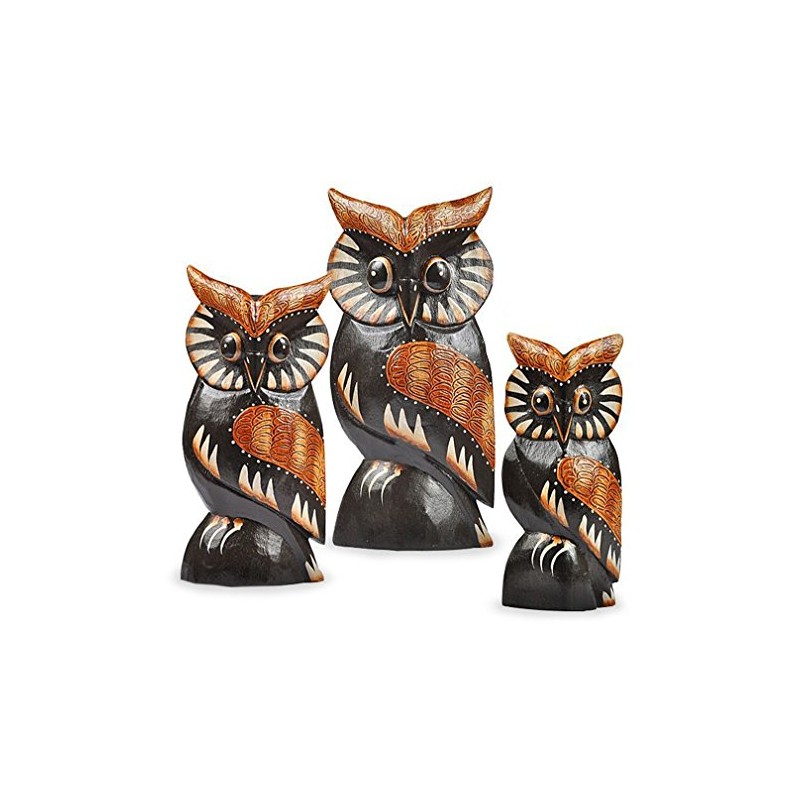 Decorative Owl Wula Black Brown From Albesia Wood, Height 20