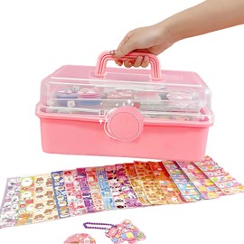 ERANC DIY Sticker Kit - Waterproof Cartoon Stickers with Box for Kids and Teens, Reusable and Apply Decoration for Water Bottle, Laptop, Phone, and More (Pink-599 Pcs)