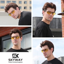 SKYWAY Mens Sunglasses Polarized Metal Frame Night Driving Glasses UV400 Protection, Anti Glare, Reduce Eye Fatigue