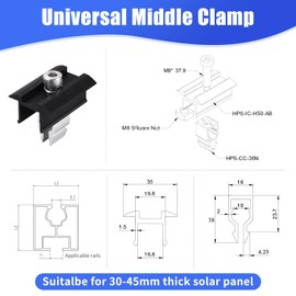PARTSEE Mounting Solar Panel Bracket End Clamp Centre Clamps Adjustable, Brake Caliper Type Centre Clamp 4 Pieces & End Clamp 4 Pieces, Connect 3 Solar Panels for Framed Module Height 30 mm - 45 mm
