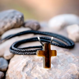 Kaltner Presents Cross Unisex Necklace Pendant with Gemstone On Leather Strap gold