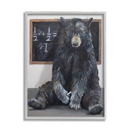 Stupell Industries Forest Bear Teacher Algebra Equation Math School Room, Designed by Kamdon Kreations Gray Framed Wall Art, 11 x 14, White