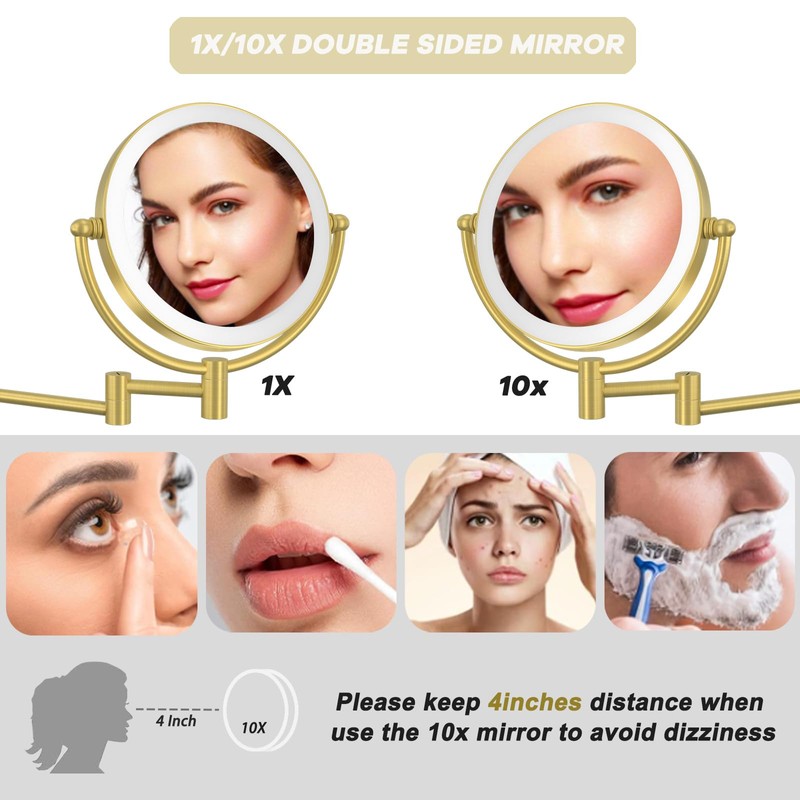 Make up Mirror Wall Mounted Lighted 10X Magnifying Hard Wired,