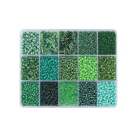 Boho Style Multicolor Ombre Glass Beads, 1 Box 15 Grids Glass Beads, Professional DIY Supplies for Necklace & Bracelet Making:_White_one-size