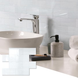 OYASIMI 10 Sheets Glossy Dolomite PVC Subway Tiles Peel and Stick Backsplash,12''Heat Resistant Stick on Tiles for Kitchen,Waterproof Peel and Stick Wall Tiles for Bathrrom