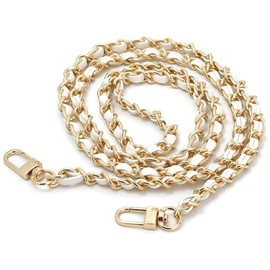 Lufdegim Bag Chain, Handbag Chain Metal Replacement Strap Chain 120 cm Chain Strap Shoulder Strap for Women Handbags Shoulder Strap Carry Strap Metal Chains Bag Accessory, Gold/white