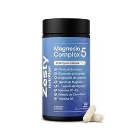Zesty Nutrition Magnesio Complex 5 - Con 5 Magnesios | Citrato, Bisglicinato, Gluconato, Taurato y L-Treonato de Magnesio - 800mg por Cápsula - 180 Cá