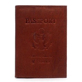 Us Seal Embossed Genuine Leather USA Passport Cover Holder Travel Wallet (Brown)