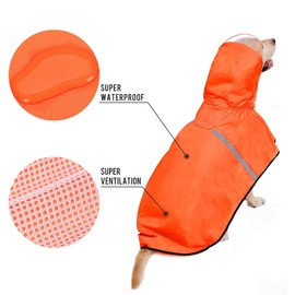 Dog Raincoat with Adjustable Belly Strap and Leash Hole - Hoodie with Reflective Strip - Waterproof Slicker Lightweight Breathable Rain Poncho Jacket for Medium Large Dogs - Easy to Wear