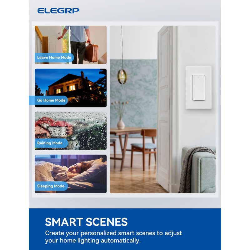 ELEGRP Smart Light Switch, 2.4GHz Wi-Fi Light Switch Compatible with