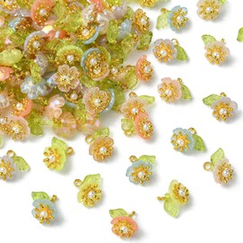 LiQunSweet - 100 colgantes de acrílico de flores de color AB para manualidades, joyas, collares, arete, bolsa de manualidades, llavero