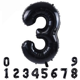 TONIFUL 40 Inch Black Large Numbers Balloons 0-9,Number 3 Digit Helium Balloons,Foil Mylar Big Number Balloons for Birthday Party Supplies Decorations
