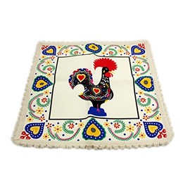 Good Luck Rooster Galo de Barcelos Beige Placemat with Fringe - Set of 2, Made in Portugal