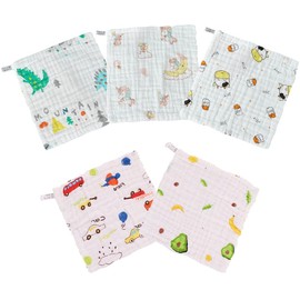 LICHUANUK Baby Muslin Washcloths, Pack of 5 Soft Bamboo Cotton Baby Towels, Newborn Muslin Squares, 100% Soft Cotton, for Boys and Girls, 25 x 25 cm Face Cloths Children's Cloths
