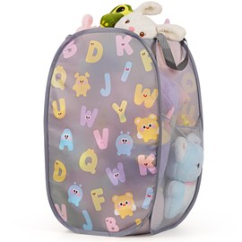 Collapsible Pop Up Hamper for Baby Clothes or Toys Storage, Mesh Hamper with Handles & Side Pocket, Multi-Use Laundry Hamper & Toy Basket, Portable for Home, Travel, Dorm (Gray-Vertical)