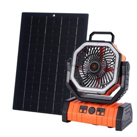 GBEOSMO 20000mAh Solar Camping Fan with 10W Solar Panel, Rechargeable Solar Powered Bank for Outside, LED Lantern, Quiet Battery Operated Tent Fan for Picnic, Barbecue, Fishing, Travel (Orange)