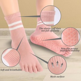 EwaRcud Women's Non-Slip Yoga Socks with Toe Separators, 3-Pack Pilates Grip Socks for Women, Comfortable Sports Toe for Yoga