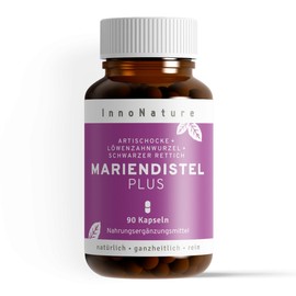 InnoNature Milk Thistle Plus Capsules, Naturally Combined with Artichoke, Black Radish and Dandelion Root, 90 Capsules, 200 mg Silymarin per Capsule, Gluten-Free, Vegan, Vegetable Based