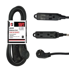 EP Cable de extensión de enchufe plano de 15 pies, cable de extensión de perfil bajo de 16 AWG, 3 clavijas, cable de extensión de 3 salidas para interiores, negro, listado UL