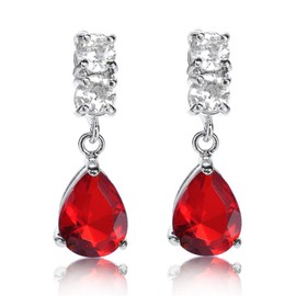 [RIZILIA TEARDROP] Dangle Pierced Earrings with Pear Cut Gemstones CZ [Red Ruby] in 18K White Gold Plated, Simple Modern Elegance