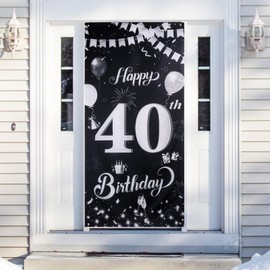 40th Birthday Banner Decoration 18th Birthday Party Black Silver 185 x 90 cm, 40th Birthday Background Banner Happy Birthday Banner for Woman Man 40th Party Birthday Decoration