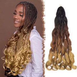 FESHFEN French Curls Braiding Hair Crochet Braids Extension 3 Packs Ombre Loose Wave Bouncy Hair Extensions Curls Synthetic Hair Braiding Pre Stretched Braided Extensions for Women 60 cm T1B/30/27#