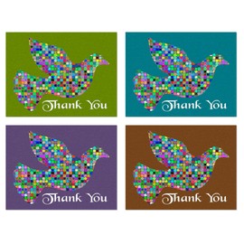 Small World Greetings Mosaic Dove Thank You Cards 24 Count - Blank Inside with Envelopes - A2 Size (5.5”x4.25”) - Family, Friends, Collegues, and More