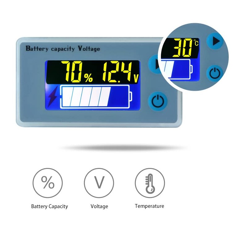 Golf Cart Battery Meter - 10-100V Digital Battery Capacity Voltmeter