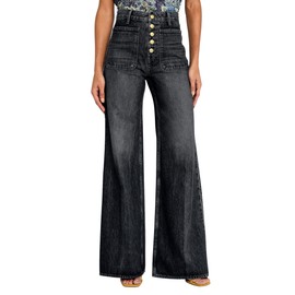 Wide Leg Jeans for Women High Waisted Stretchy Flare Trendy Straight Leg Button Fly Fall Baggy Jeans with Pockets Fall Democracy Sweatpants Black Puls Size 14