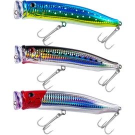 THKFISH Popper Lures Saltwater Tuna Popper Topwater Fishing Lures for Surf Fishing Bass with 3D Eyes for GT Tuna Large Fish 5.9in POPPER-BG-BLK-RED-3PCS