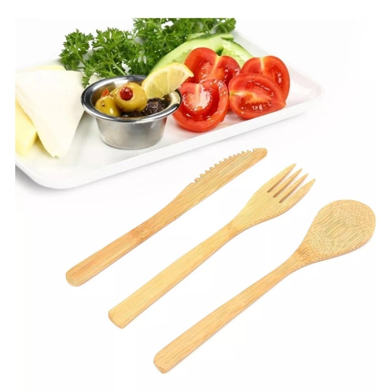 Veraly Juego De Cubiertos Ecologico Bambu Biodegradable 3 +bolsita Color