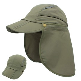 Connectile Kids' Summer UPF 50+ Flap Cap, Quick Drying, Wide Brim Sun Hat, For School Commutes, UV Protection, armygre