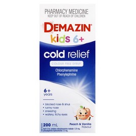 Demazin Kids 6+ Cold Relief Colour Free Syrup 200mL (Limit ONE per Order)