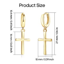 S925 Sterling Silver Cross Hoop Earrings Dangle Cross Earrings for Men Women Hypoallergenic Lightweight Trendy Jewelry Gift Gold