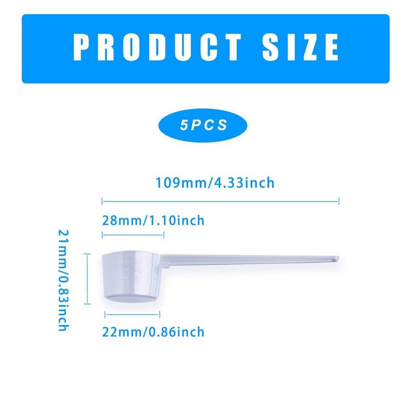 Bojueshaw 5pcs Protein Scoop Set,5g Plastic Measuring Scoops,Transparent Dosing Spoon