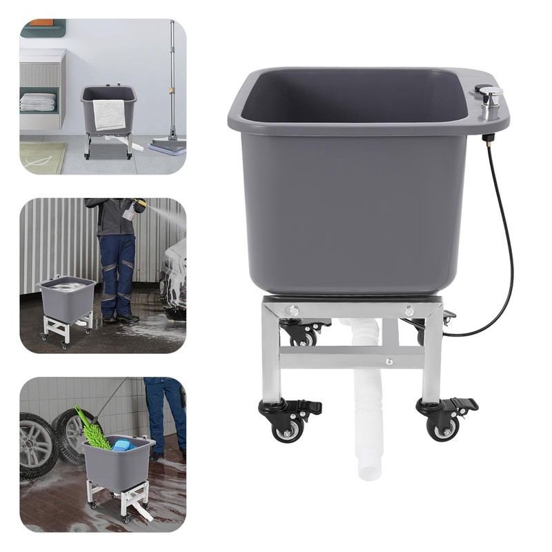 CUBELLIN Floor Mop Sink Plastic Utility Sink with One-Touch Drain