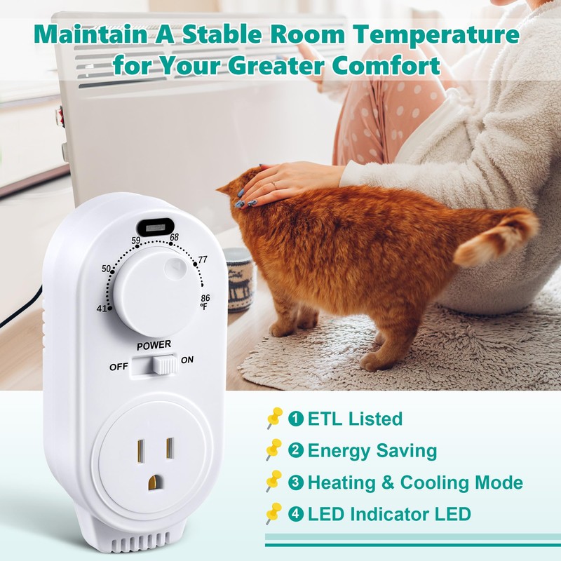 Gulfmew 2 Pack Adjustable Thermostat, Plug in Heating and Cooling