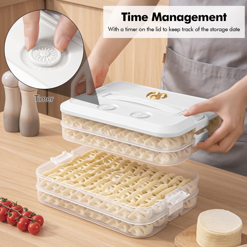 Lunhoo 4 Layer Dumpling Box, Food Storage Containers with Lid