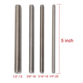 5/16"-18 Fully Threaded Rod Studs 5 Pack 5" Long Threaded Screw 304 Stainless Steel Right Hand Threads All Threaded Rod Studs for Anchor Bolts Clamps Hangers U-Bolts